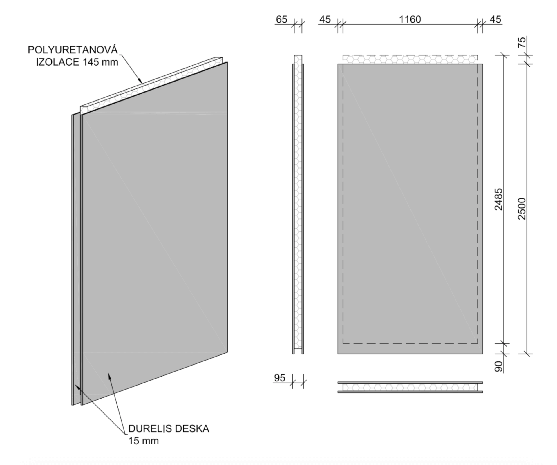 Vnitřní nosný panel - nákres | Homing.cz