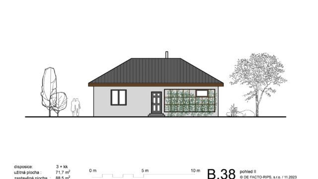 pohled na vstupní průčelí bungalovu B.38 | Homing.cz